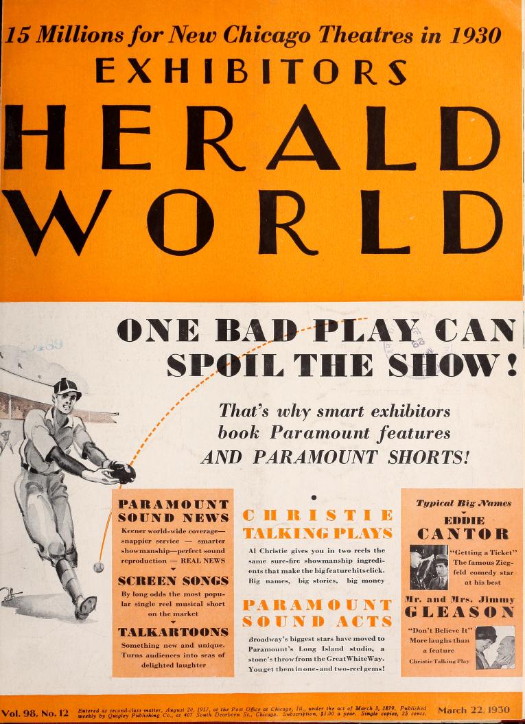 EXHIBITORS HERALD AND MOVING PICTURE WORLD magazine cover 22 March 1930