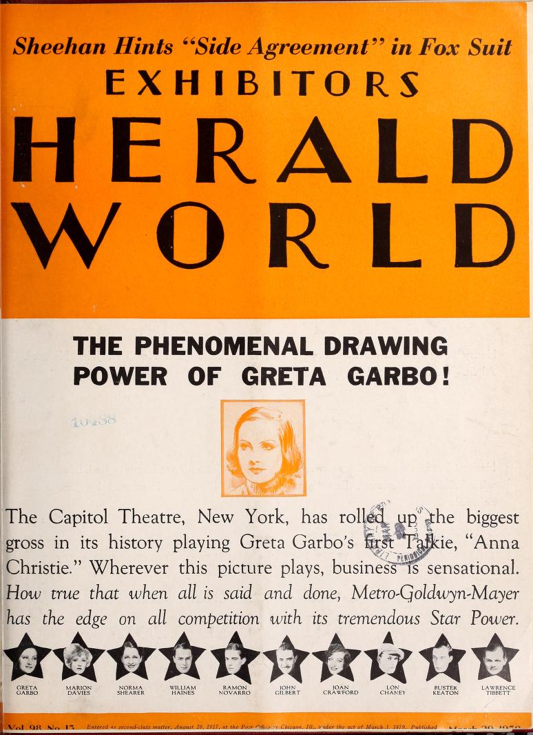 EXHIBITORS HERALD AND MOVING PICTURE WORLD magazine cover 29 March 1930