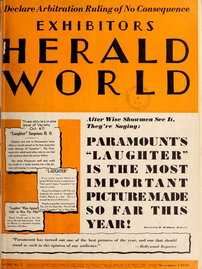 EXHIBITORS HERALD AND MOVING PICTURE WORLD magazine cover 1 November 1930