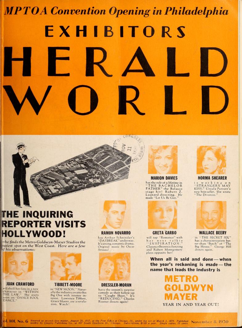 EXHIBITORS HERALD AND MOVING PICTURE WORLD magazine cover 8 November 1930
