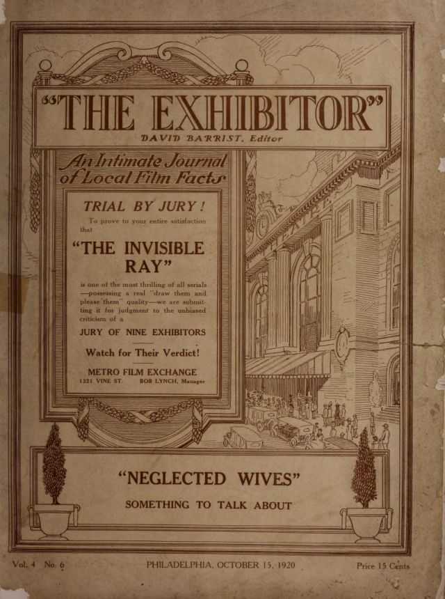 EXHIBITOR magazine side cover 15 October 1920