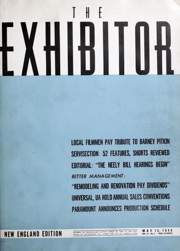 EXHIBITOR magazine side cover 15 May 1940