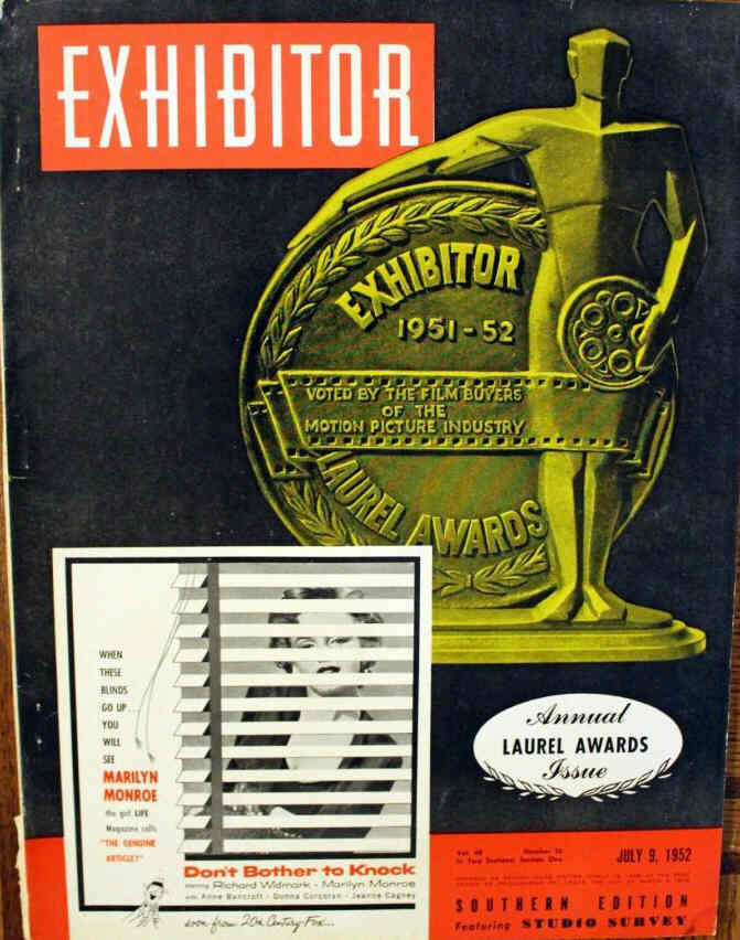 EXHIBITOR magazine side cover 9 July 1952