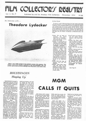 FILM COLLECTORS REGISTRY magazine cover November 1973