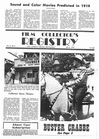 FILM COLLECTORS REGISTRY magazine cover April 1974