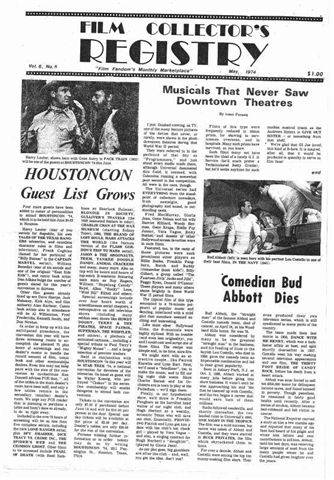 FILM COLLECTORS REGISTRY magazine cover May 1974