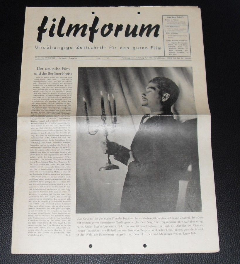 FILMFORUM (1951) magazine side cover  August 1959