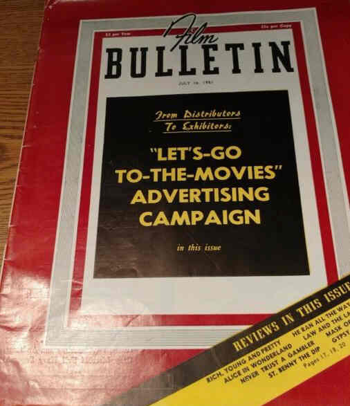 FILM BULLETIN magazine side cover 16 July 1951