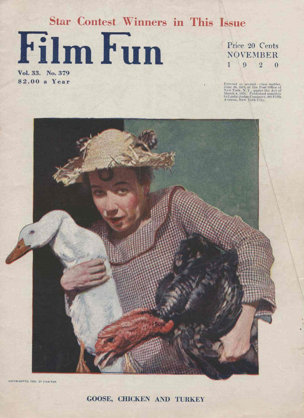 FILM FUN magazine cover Issue 64 November 1920