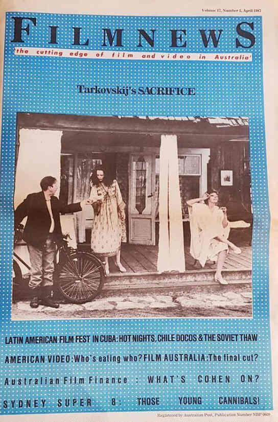 FILMNEWS magazine side cover  April 1987