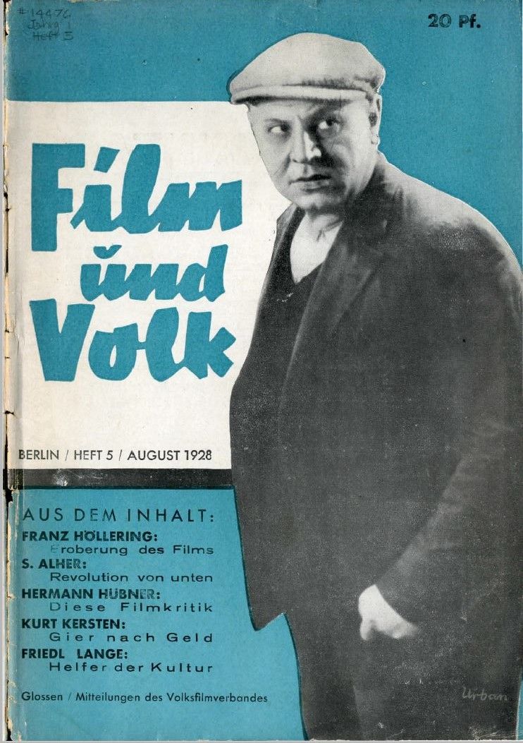 FILM UND VOLK magazine side cover  Vol 1 No 5 August 1928