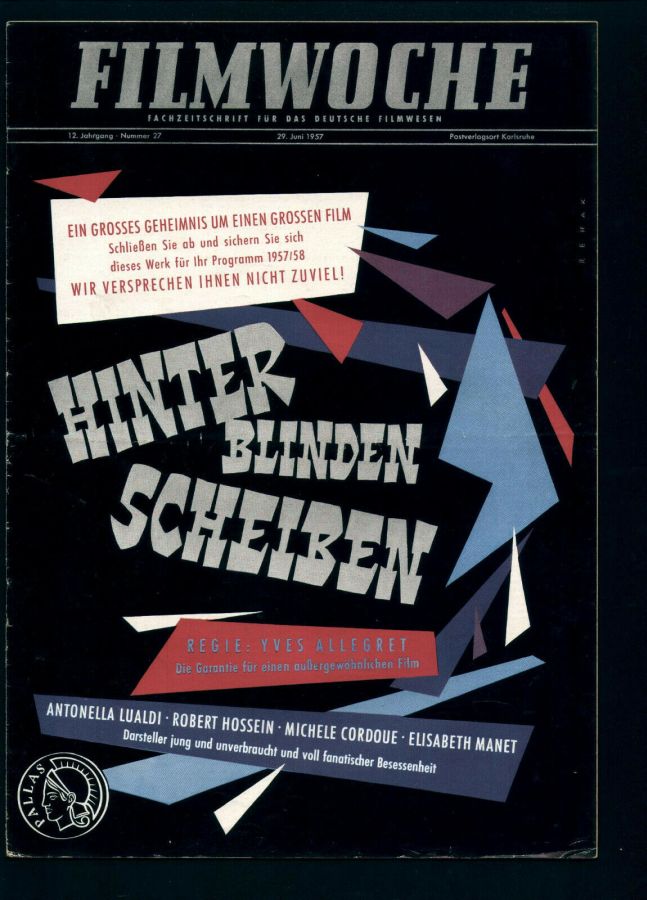 FILMWOCHE magazine side cover Issue 27 29 June 1957