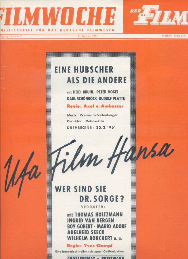 FILMWOCHE magazine side cover Issue 7 11 February 1961