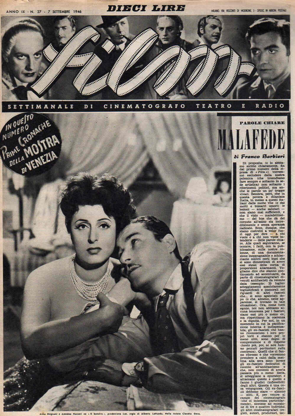 FILM (1938-50) magazine cover Issue 27 7 September 1946