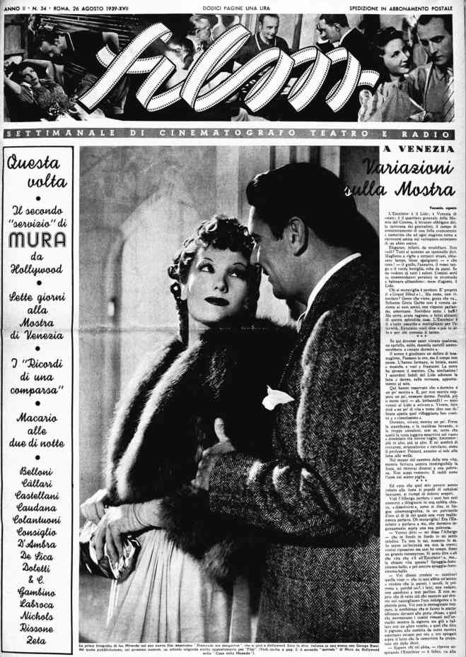FILM (1938-50) magazine cover Issue 34 26 August 1939