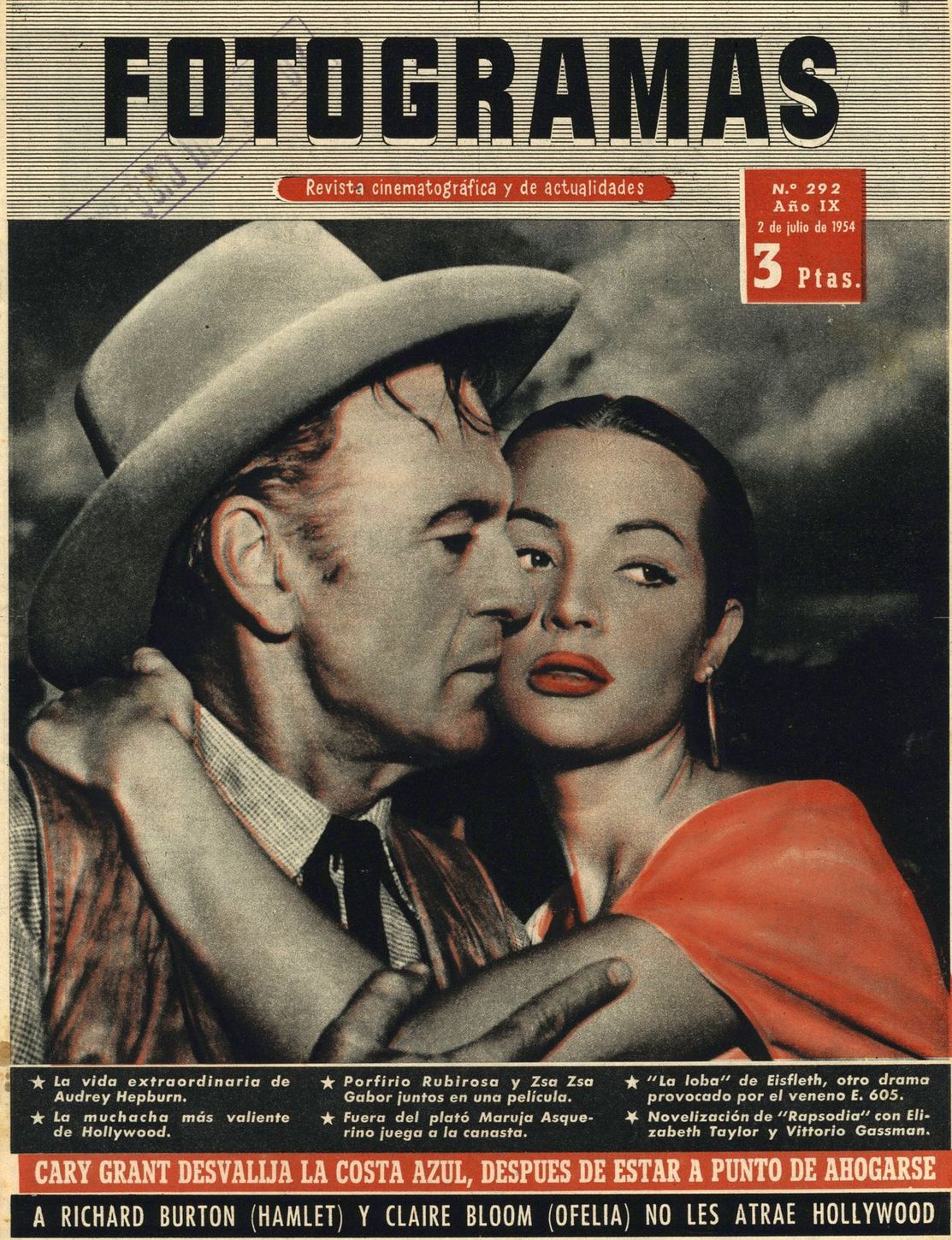FOTOGRAMAS magazine cover Issue 292 2 July 1954