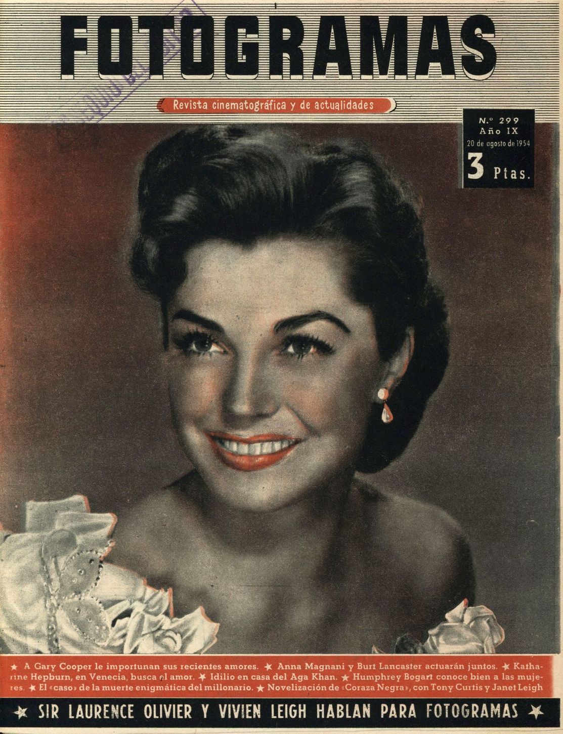 FOTOGRAMAS magazine cover Issue 299 20 August 1954