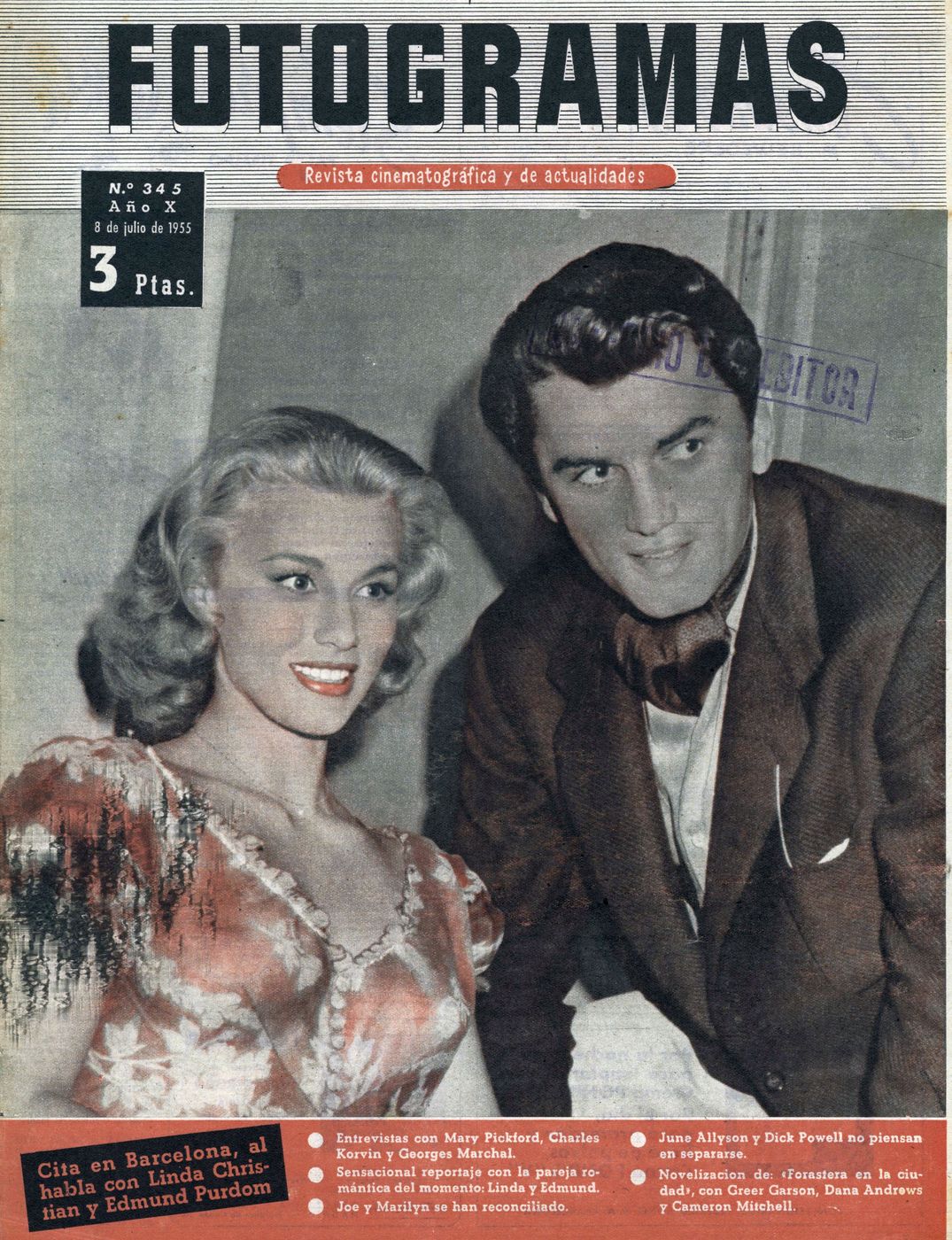 FOTOGRAMAS magazine cover Issue 345 7 July 1955