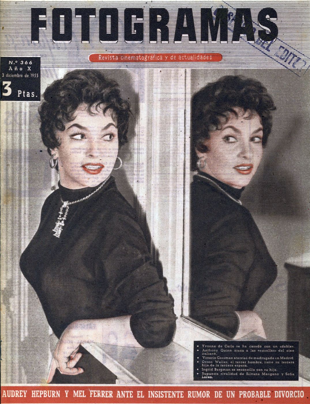 FOTOGRAMAS magazine cover Issue 366 1 December 1955
