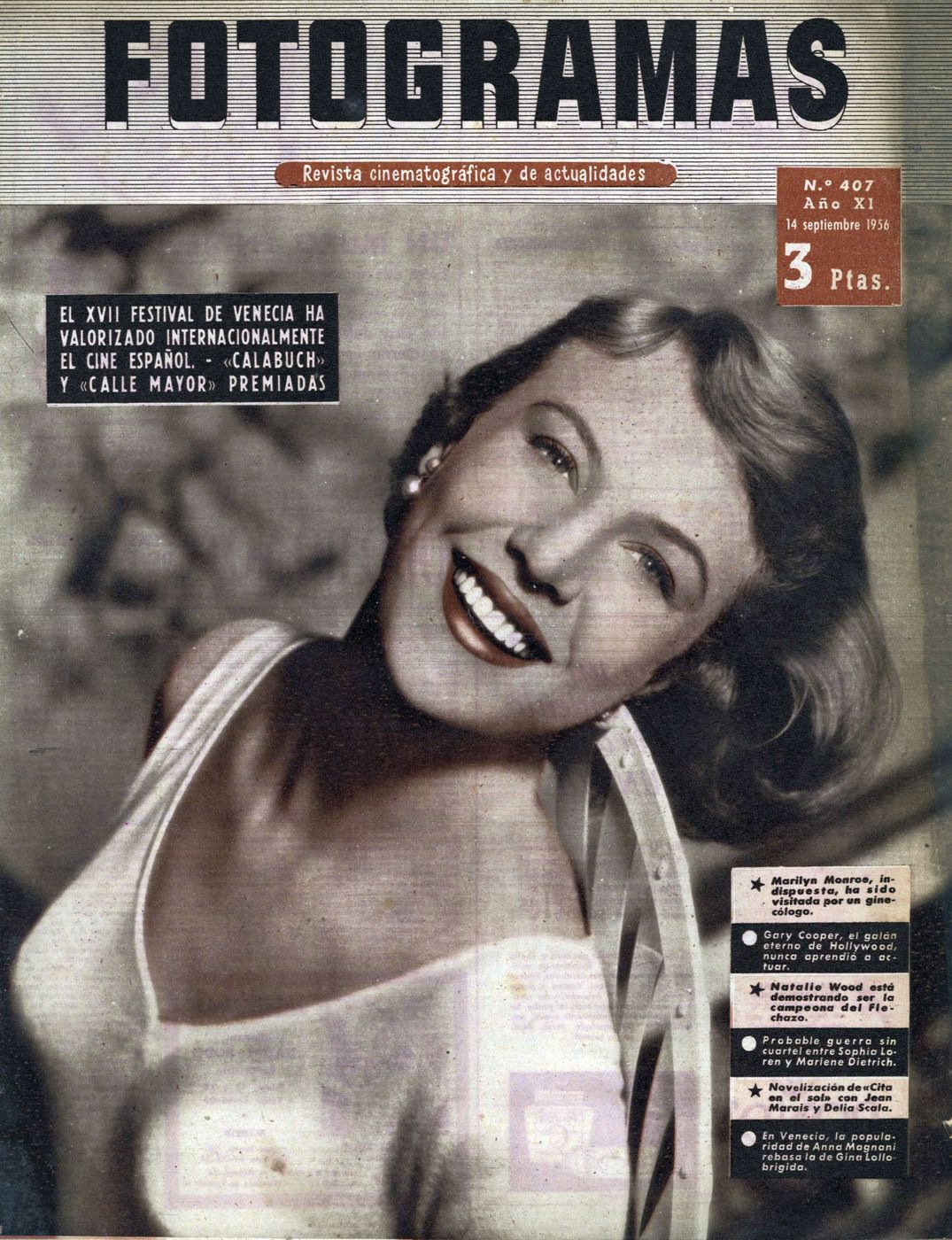 FOTOGRAMAS magazine cover Issue 407 14 September 1956