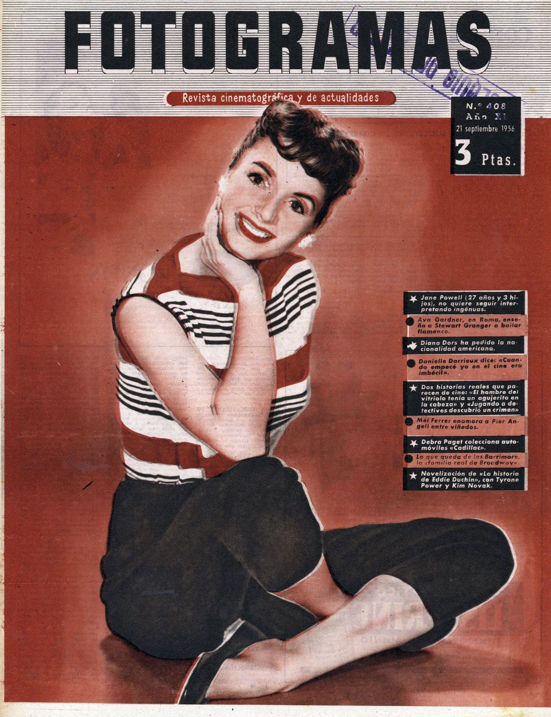 FOTOGRAMAS magazine cover Issue 408 21 September 1956