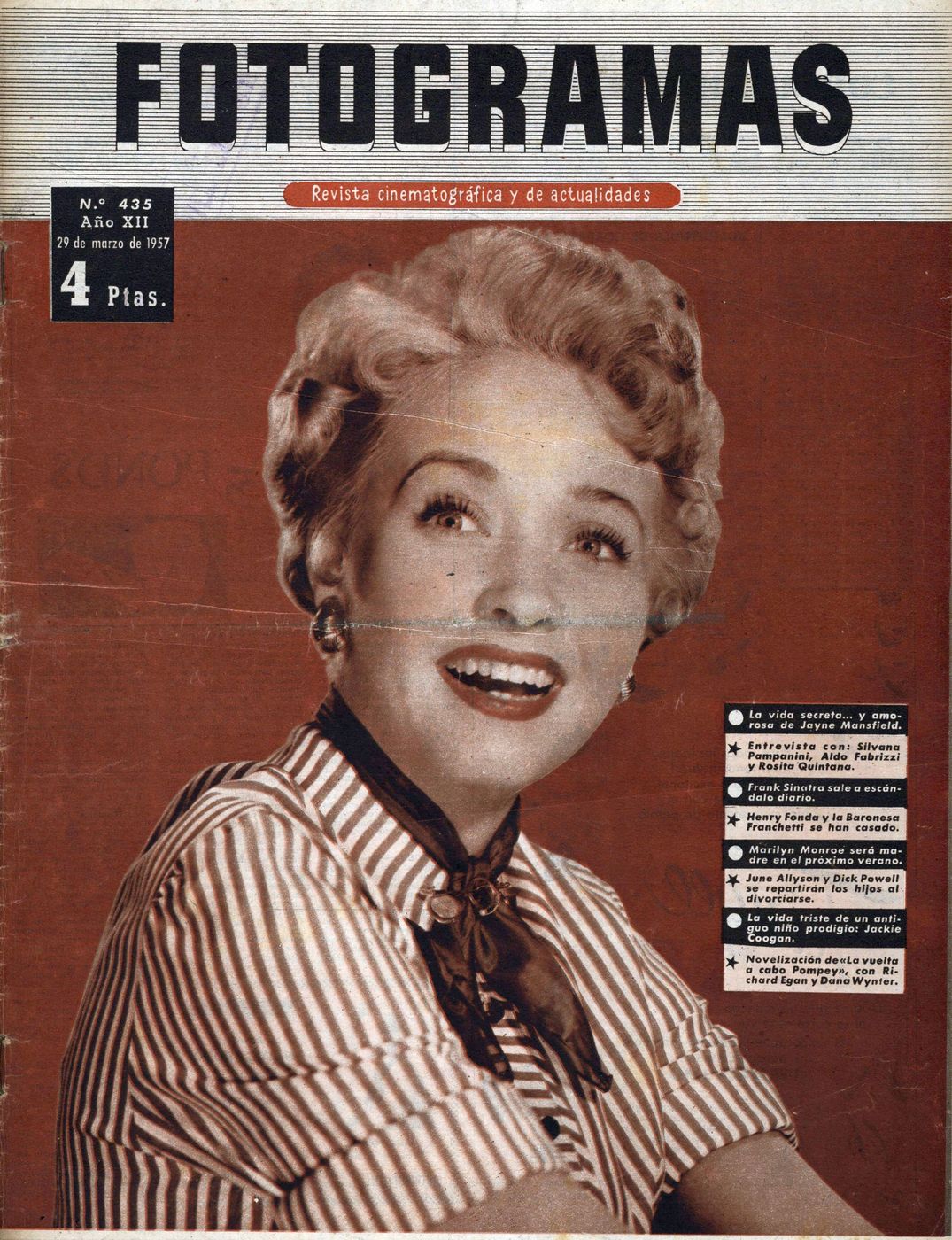 FOTOGRAMAS magazine cover Issue 435 29 March 1957