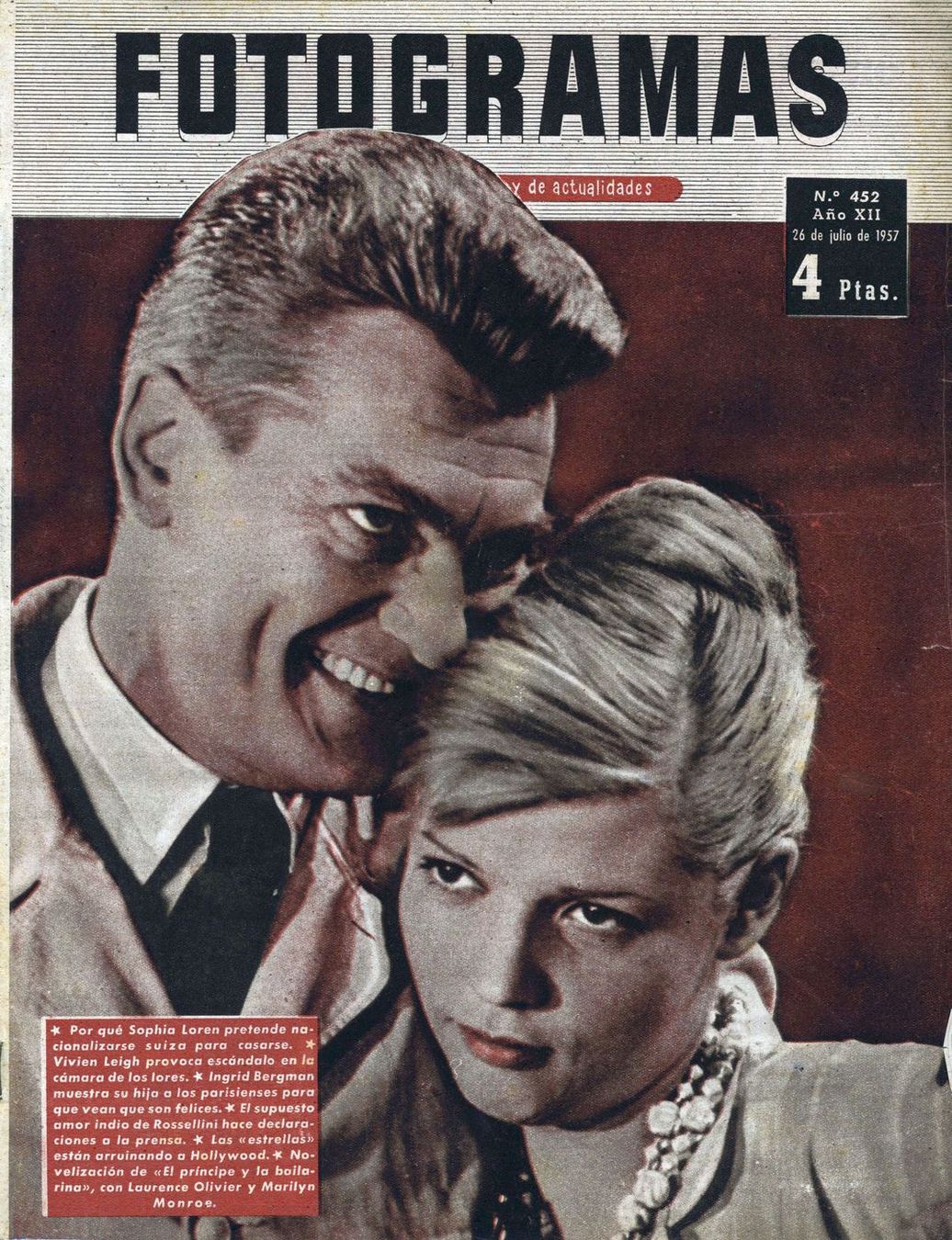 FOTOGRAMAS magazine cover Issue 452 26 July 1957