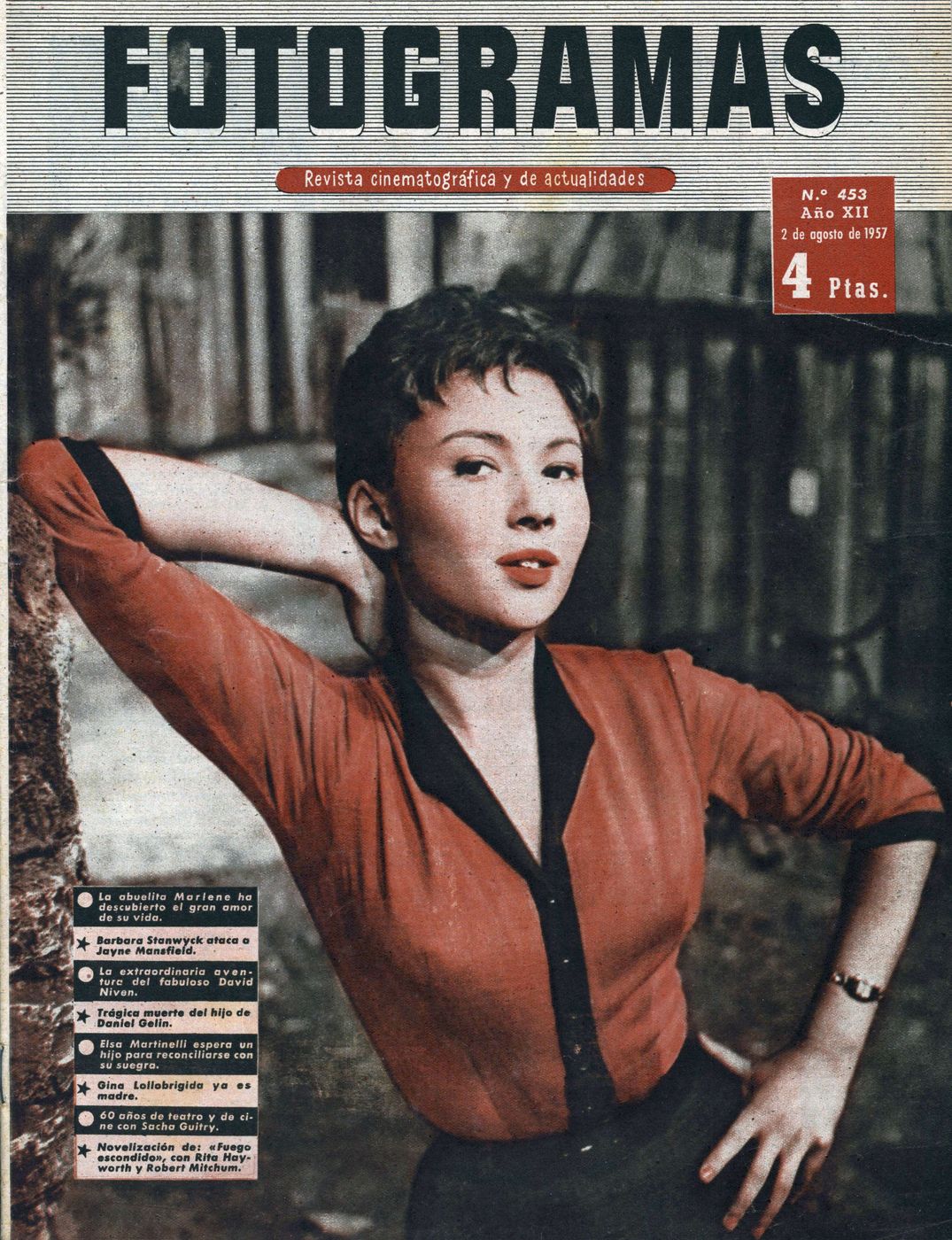 FOTOGRAMAS magazine cover Issue 453 2 August 1957