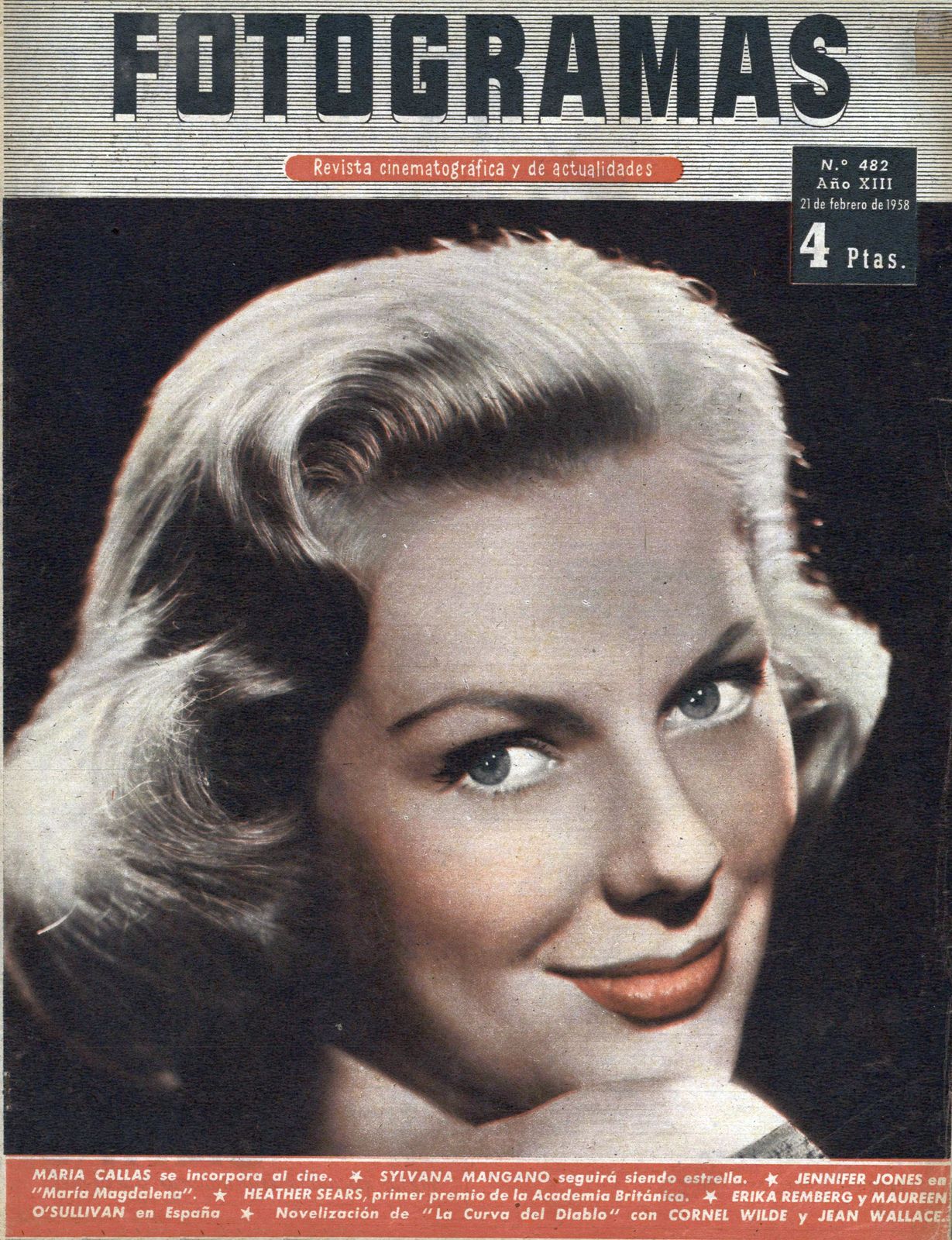 FOTOGRAMAS magazine cover Issue 482 21 February 1958
