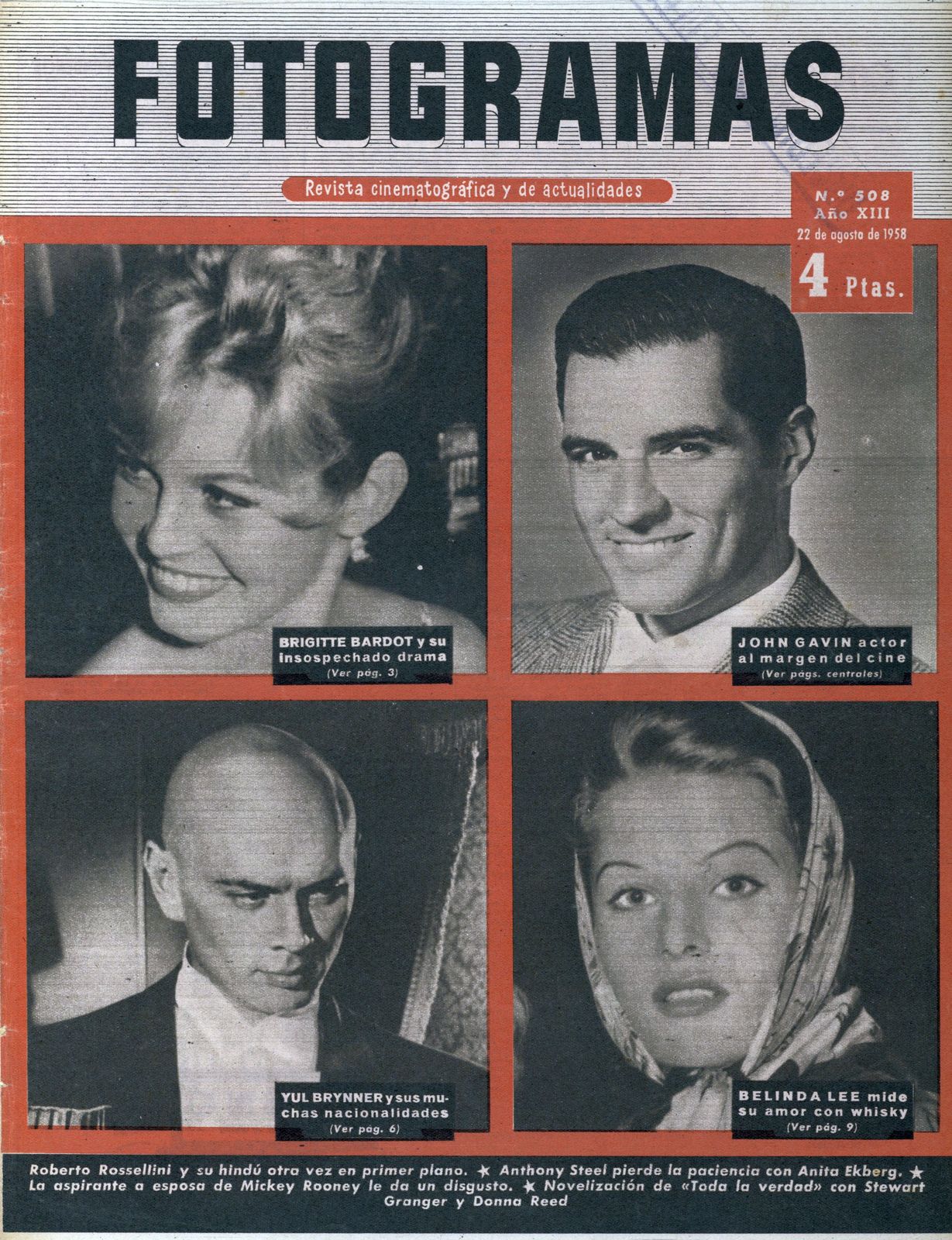 FOTOGRAMAS magazine cover Issue 508 22 August 1958