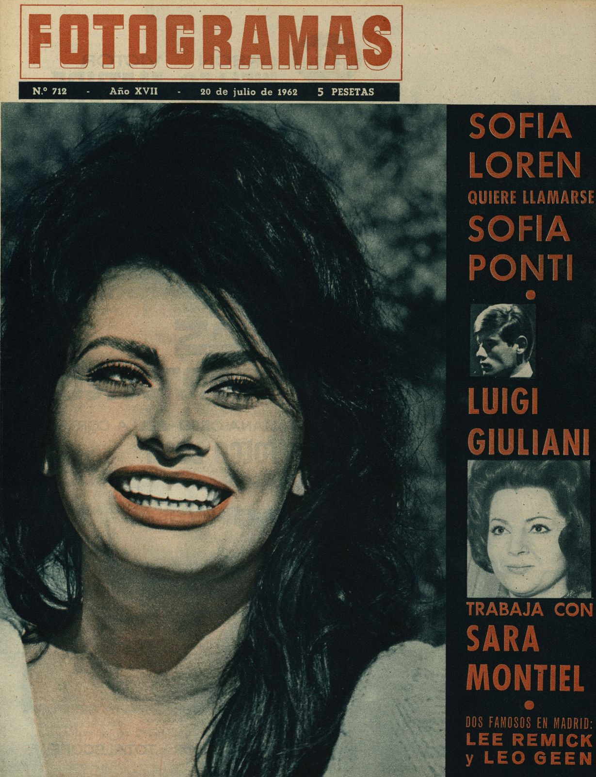 FOTOGRAMAS magazine cover Issue 712 20 July 1962
