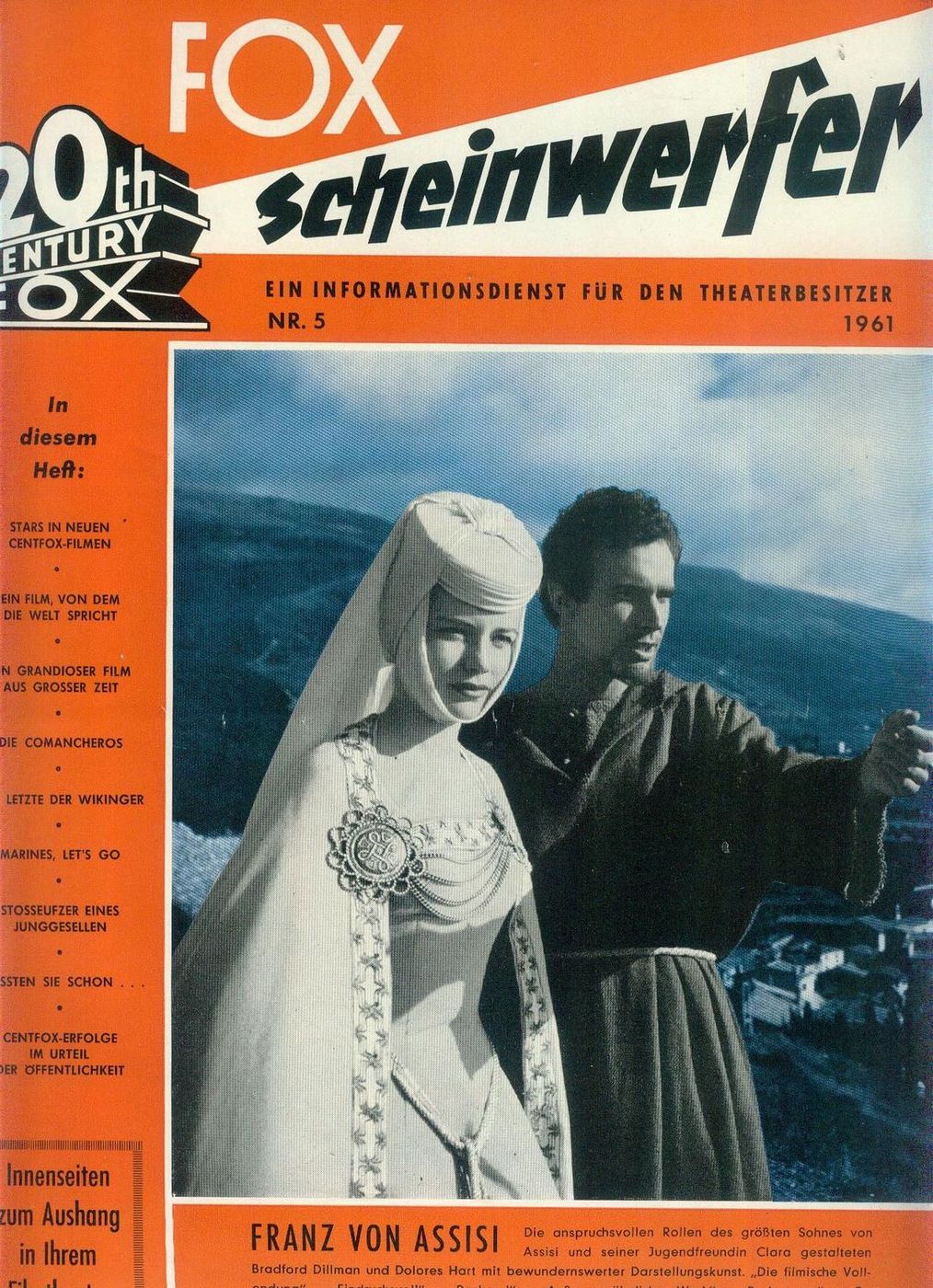 20TH CENTURY FOX SCHEINWERFER magazine cover Issue 5   1961
