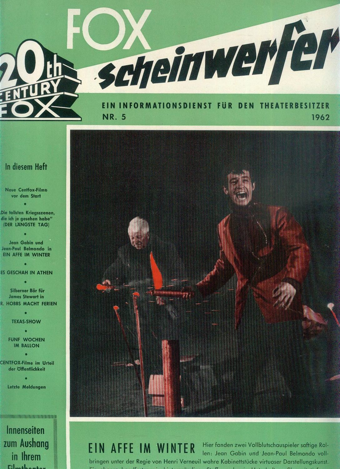 20TH CENTURY FOX SCHEINWERFER magazine cover Issue 5   1962