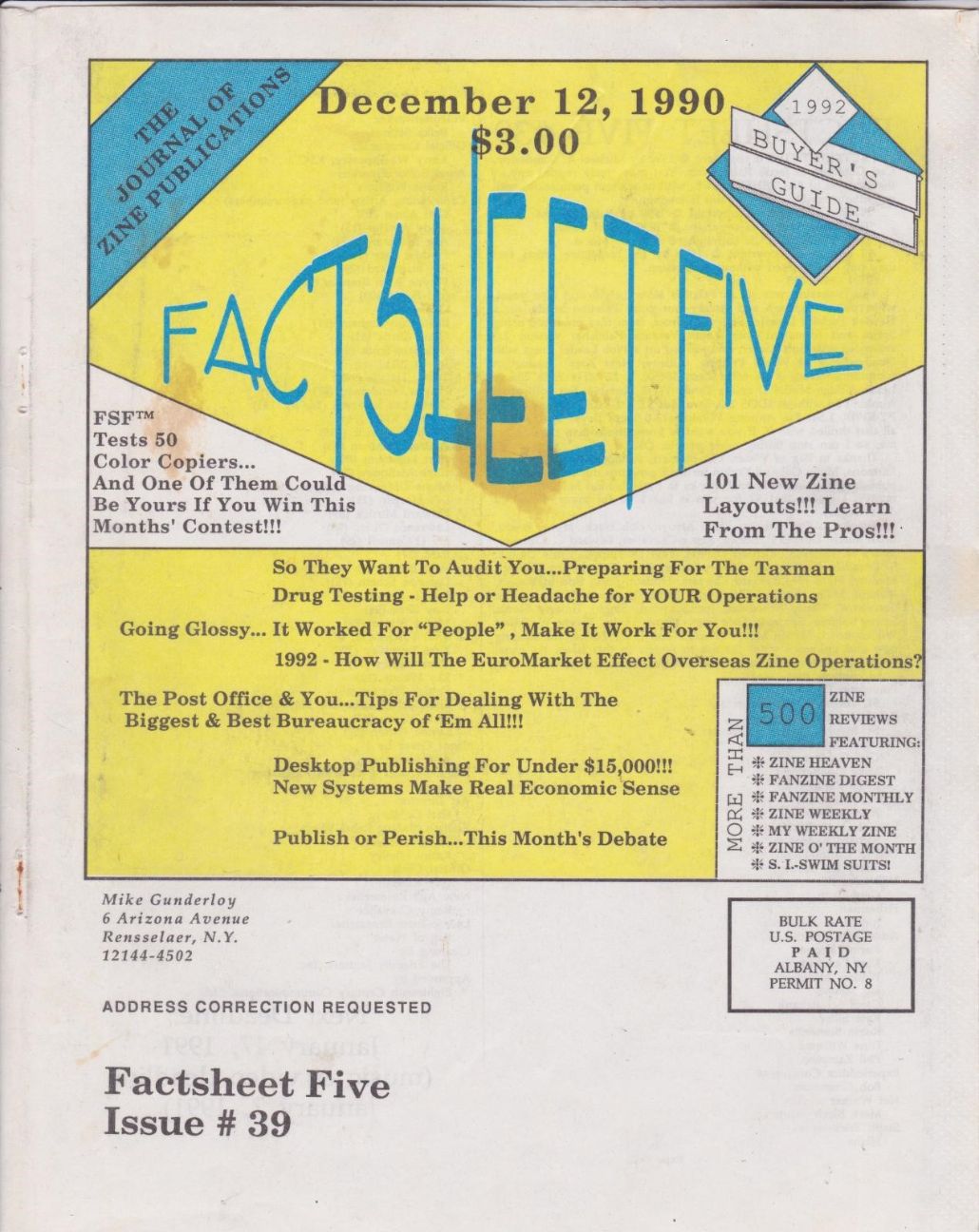 FACTSHEET 5 magazine cover Issue 39   1991