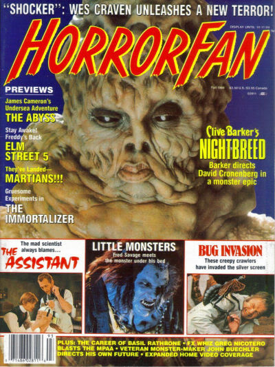 HORROR FAN magazine cover Issue 3 Fall 1989
