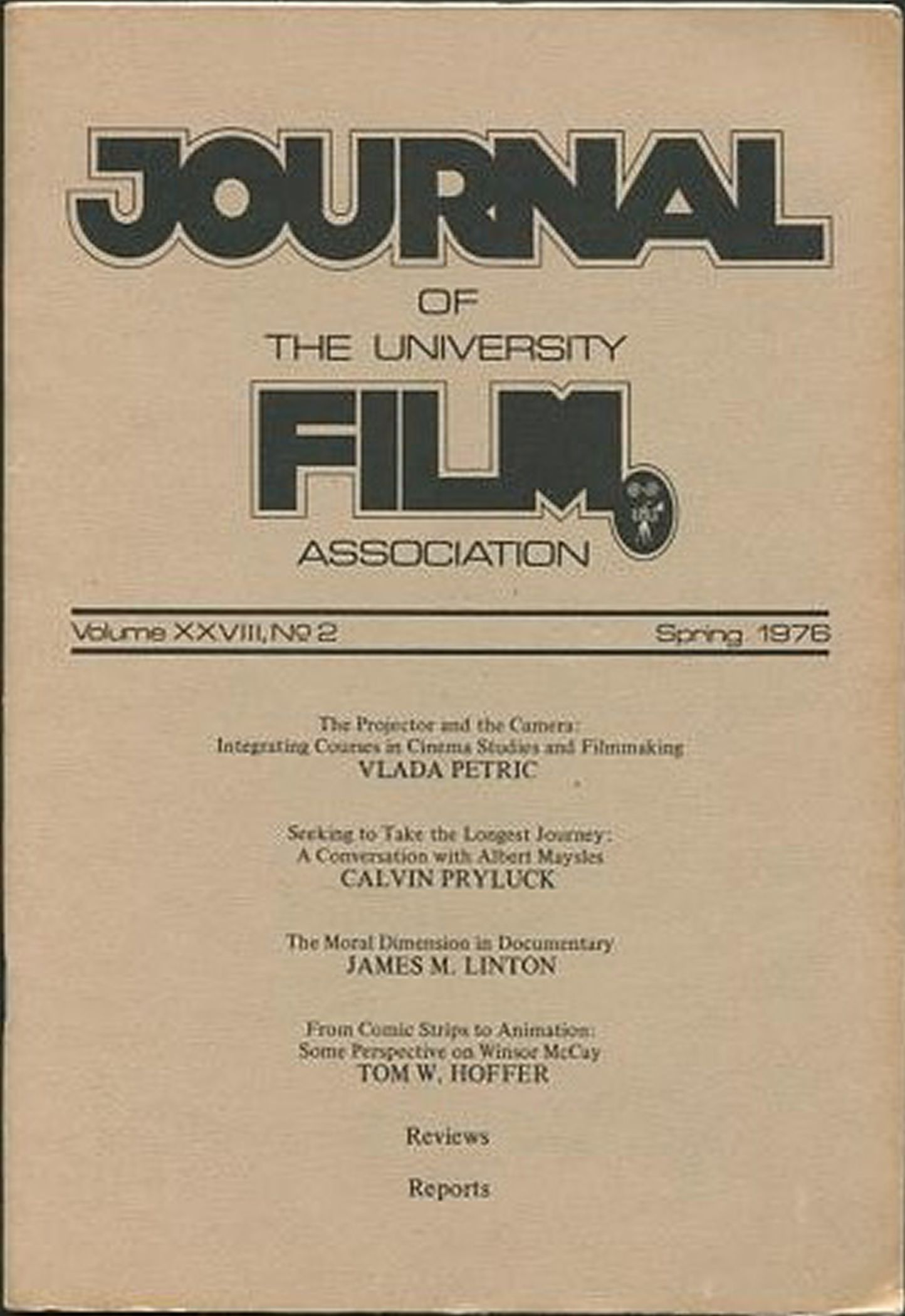 JOURNAL OF THE UNIVERSITY FILM AND VIDEO ASSOCIATION magazine cover Spring 1976