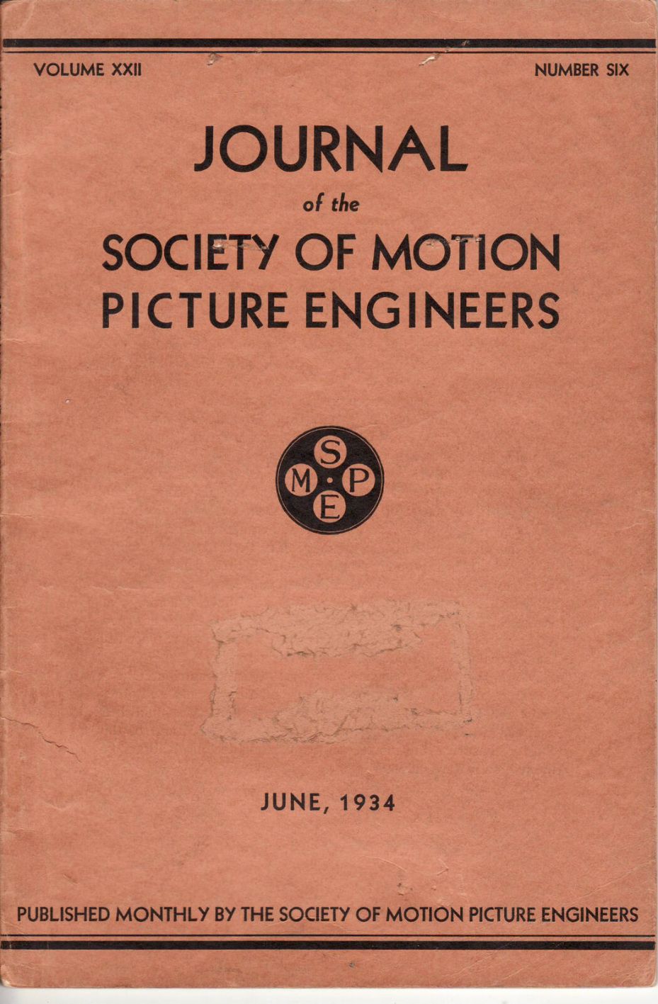 JOURNAL OF THE SOCIETY OF MOTION PICTURE ENGINEERS magazine cover  June 1934