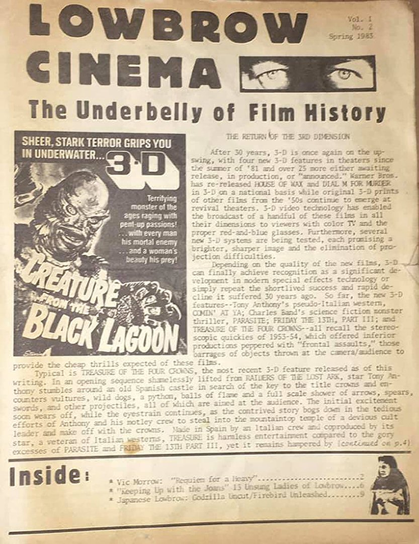 LOWBROW CINEMA magazine side cover  Vol 1 No  2 Spring 1983