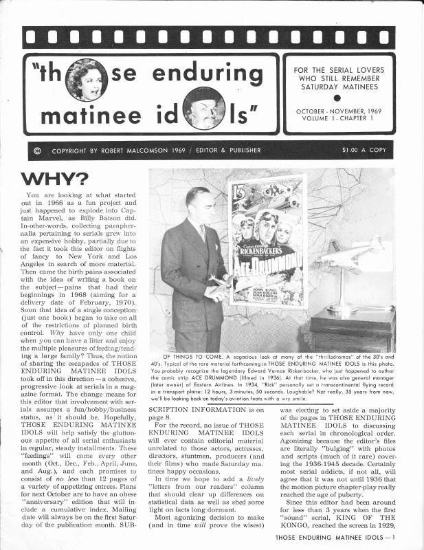 THOSE ENDURING MATINEE IDOLS magazine cover Issue 1 October/November 1969