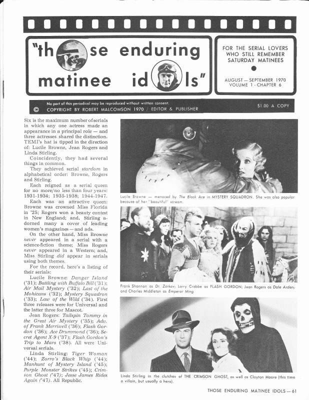 THOSE ENDURING MATINEE IDOLS magazine cover Issue 6 August/Seprember 1970