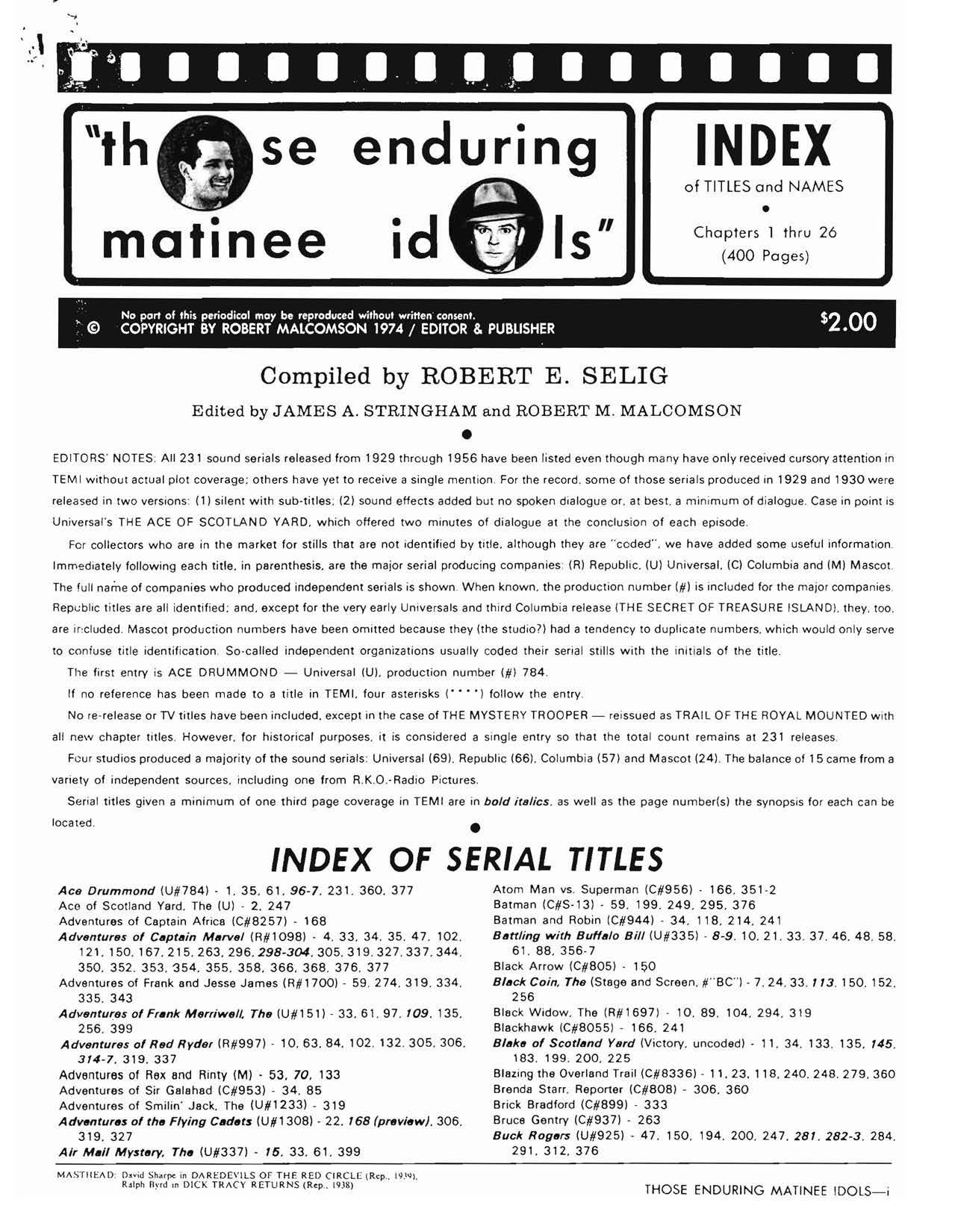 THOSE ENDURING MATINEE IDOLS magazine cover Issue 30  1974