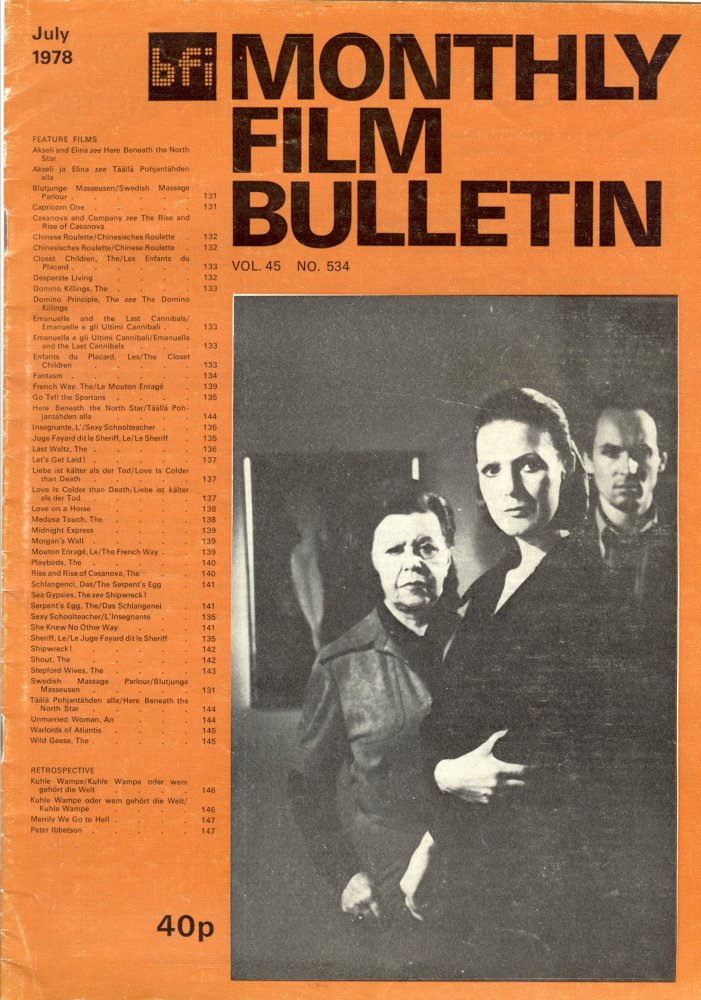 MONTHLY FILM BULLETIN magazine cover Issue 534 July 1978