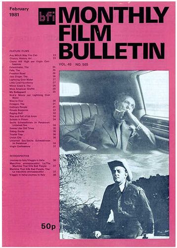 MONTHLY FILM BULLETIN magazine cover Issue 565 February 1981