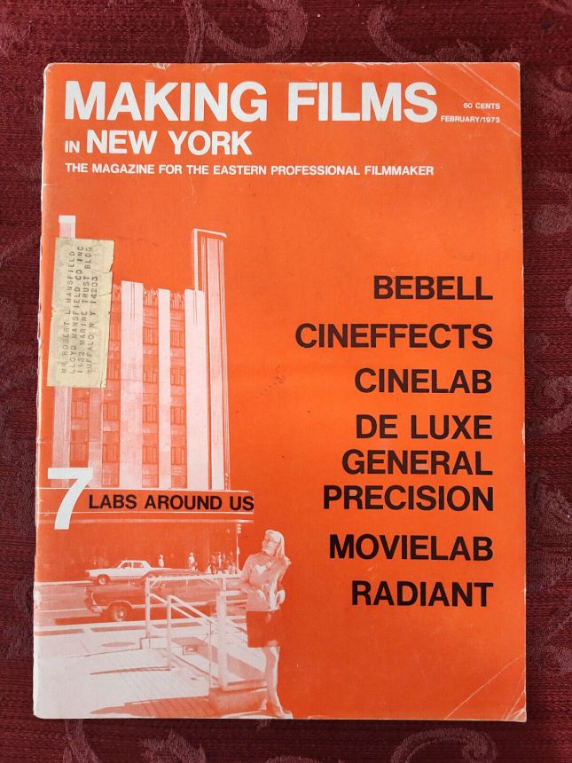 MAKING FILMS IN NEW YORK magazine side cover  February 1973
