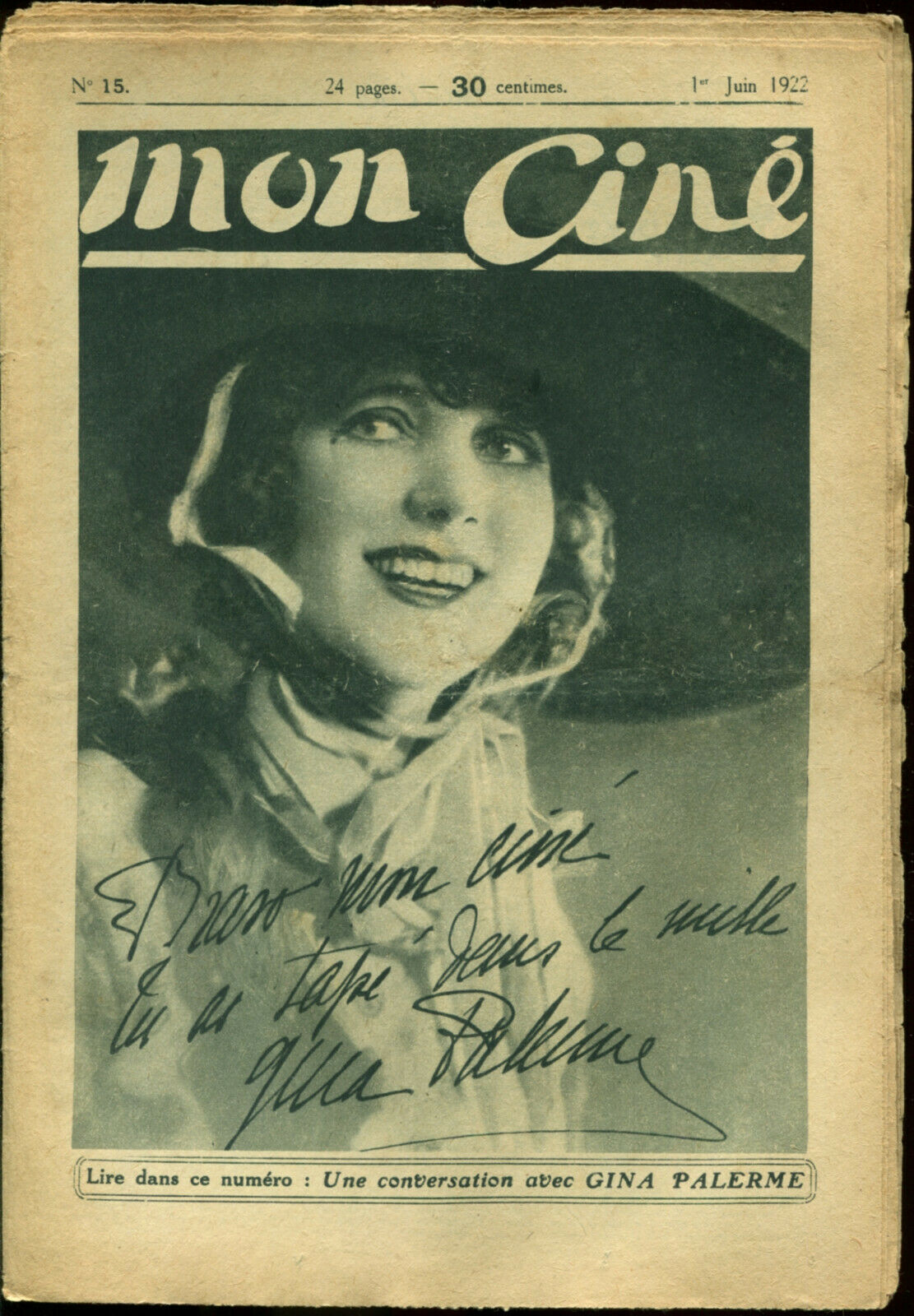 MON CINE magazine cover Issue 15 1 June 1922