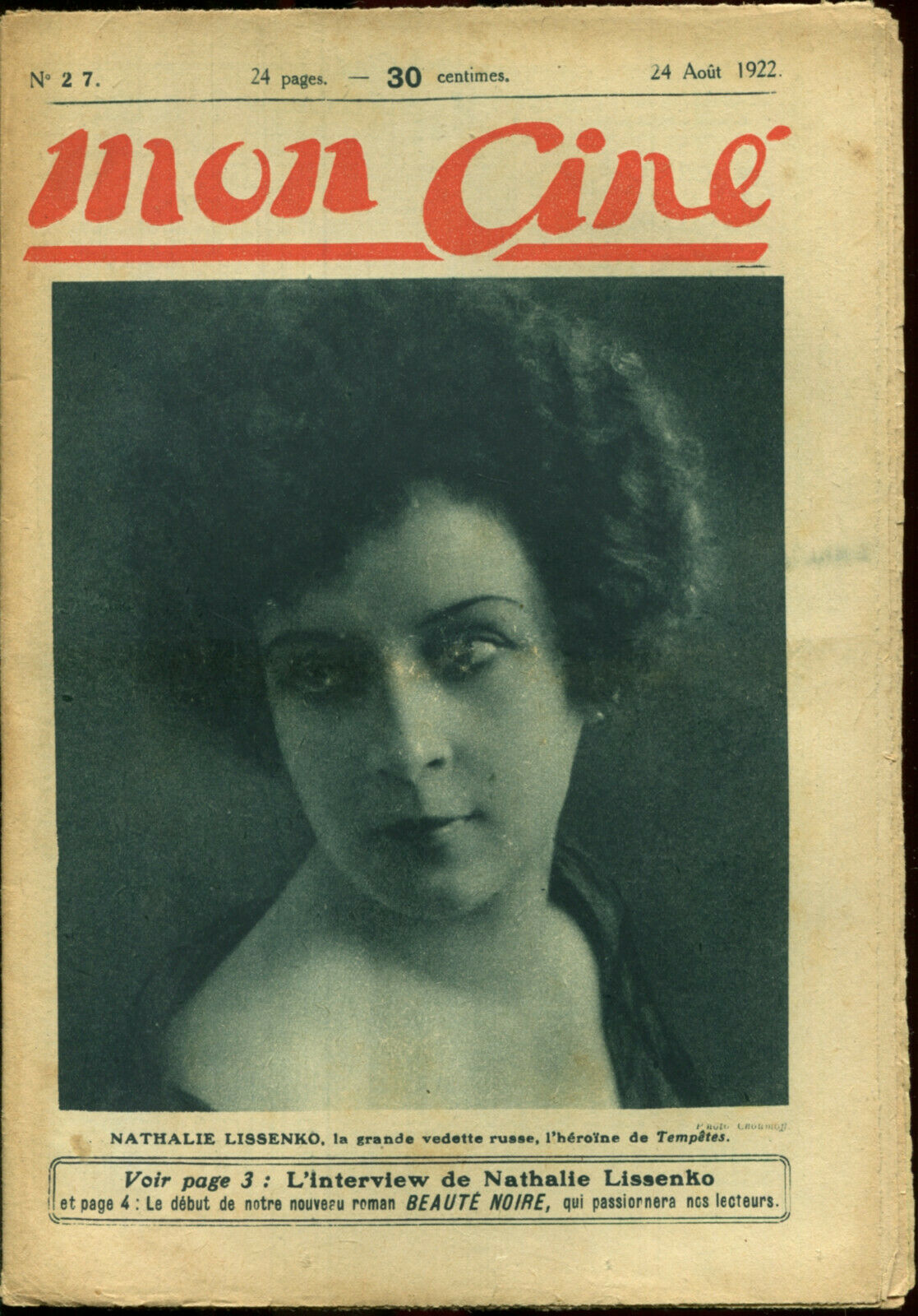 MON CINE magazine cover Issue 27 24 August 1922