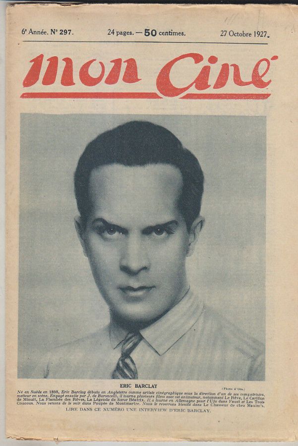 MON CINE magazine cover Issue 297 27 October 1927