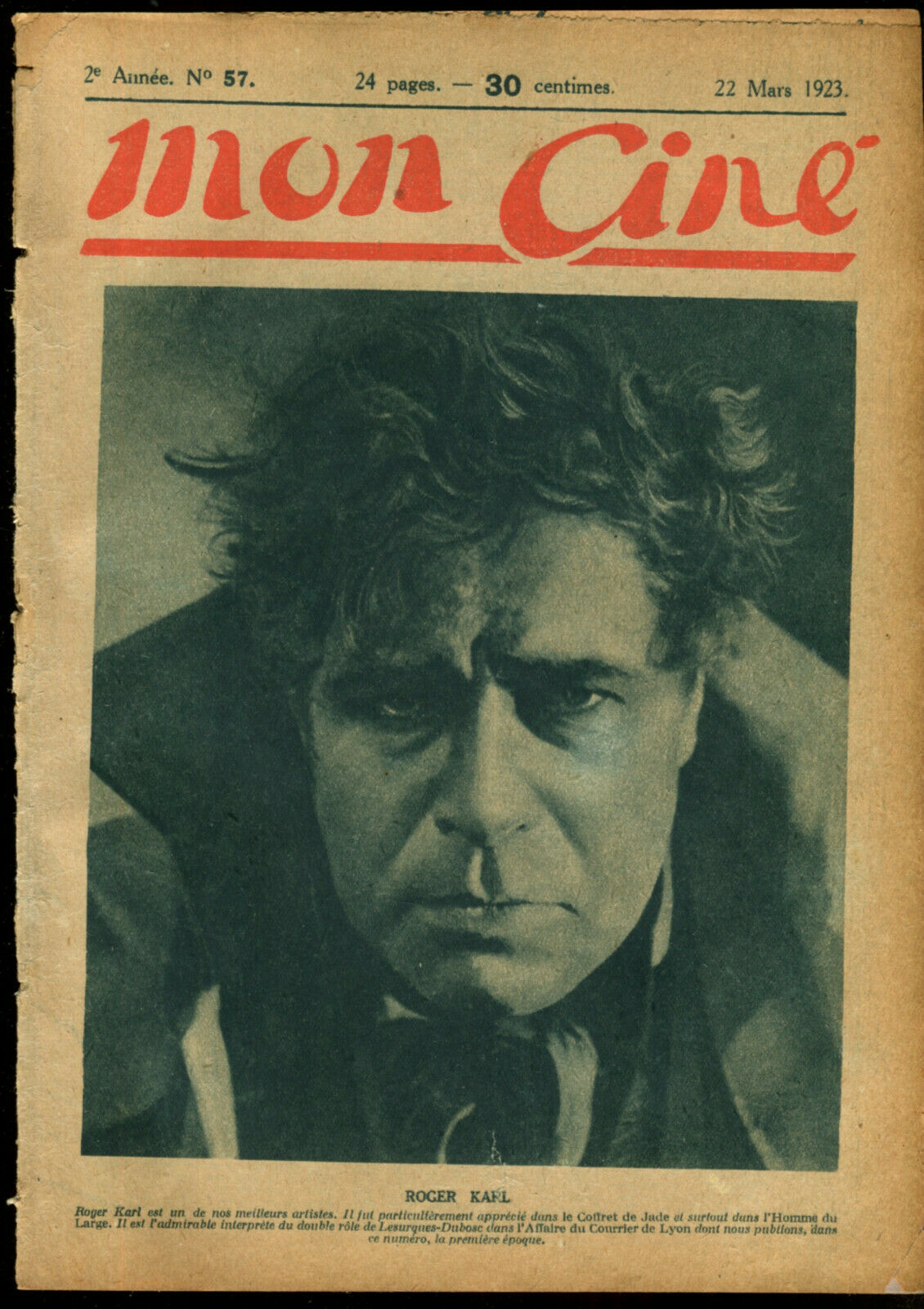 MON CINE magazine cover Issue 57 22 March 1923