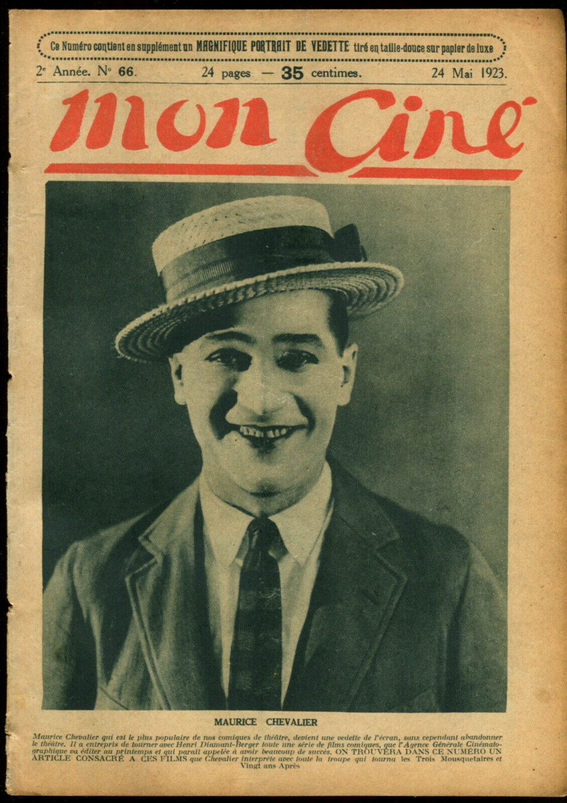 MON CINE magazine cover Issue 66 24 May 1923