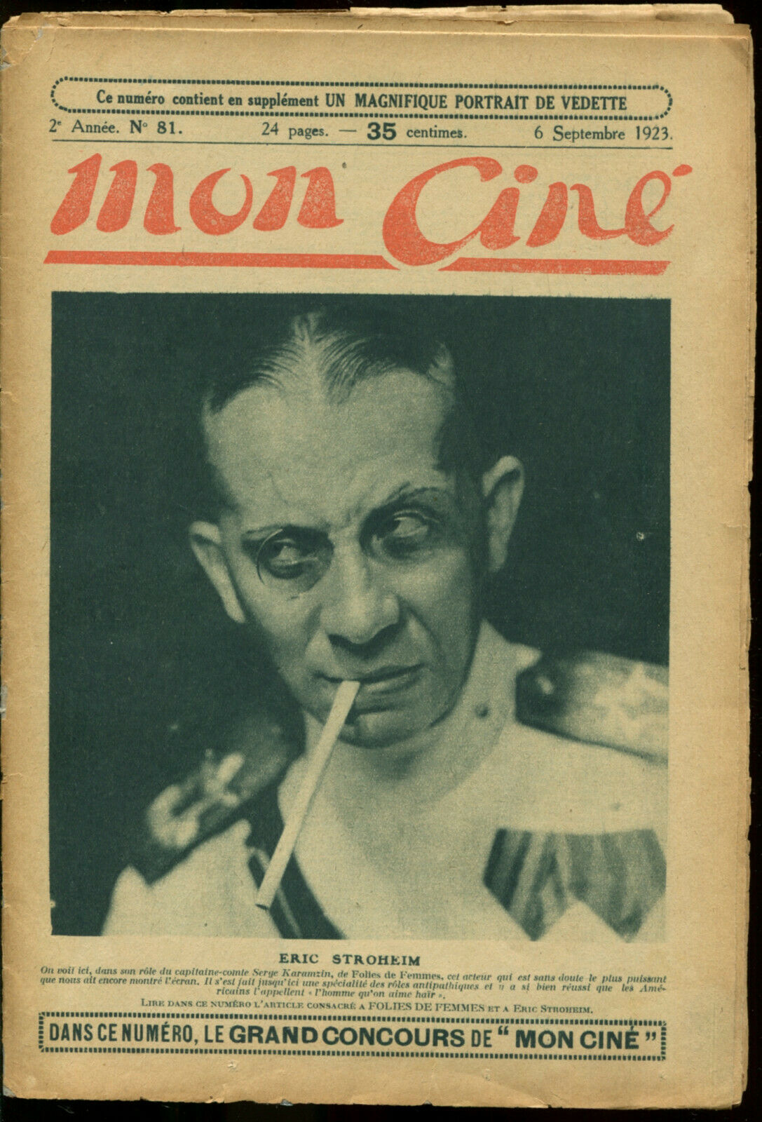 MON CINE magazine cover Issue 81 6 September 1923